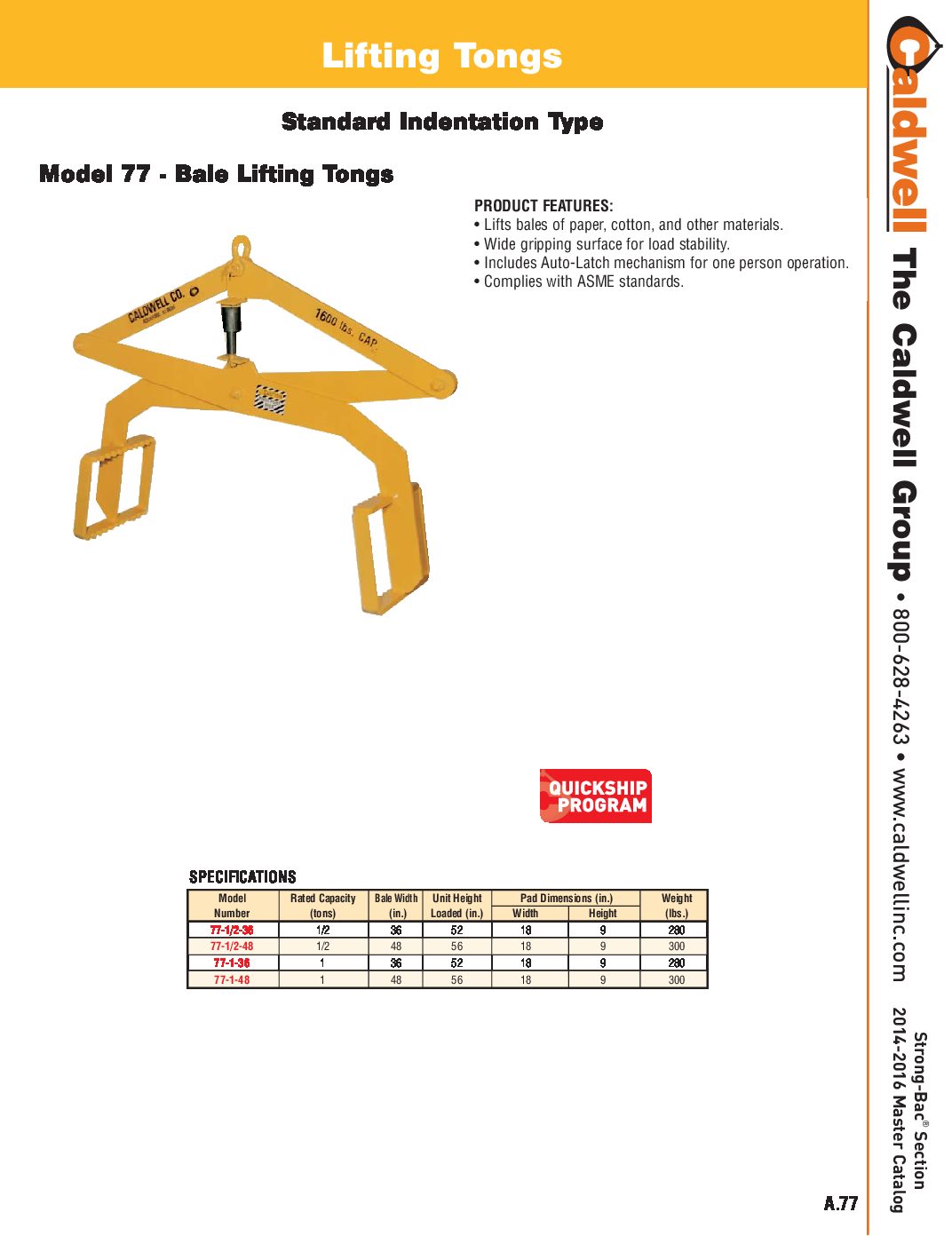Caldwell STRONG BAC Bale Lifting Tongs Spread Sheet pdf