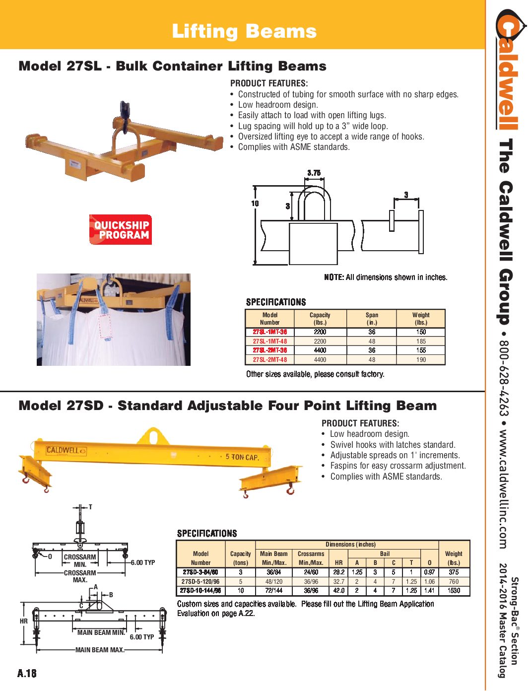 Caldwell STRONG BAC Bulk Container Lifting Beam Spread Sheet pdf