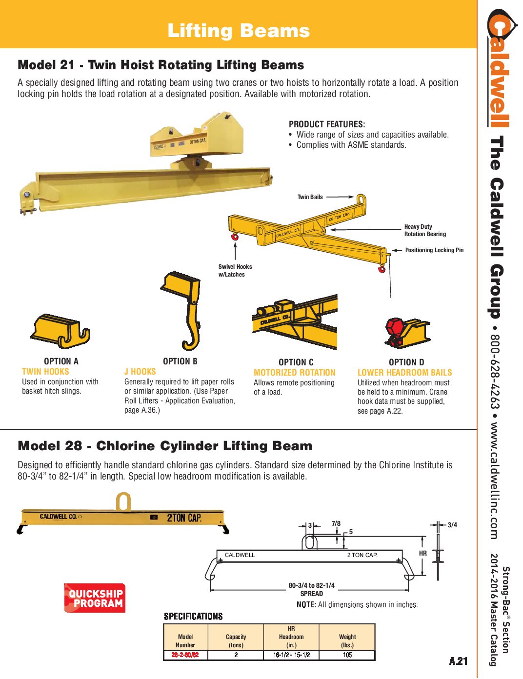 Caldwell STRONG BAC Chlorine Cylinder Lifting Beam Spread Sheet pdf