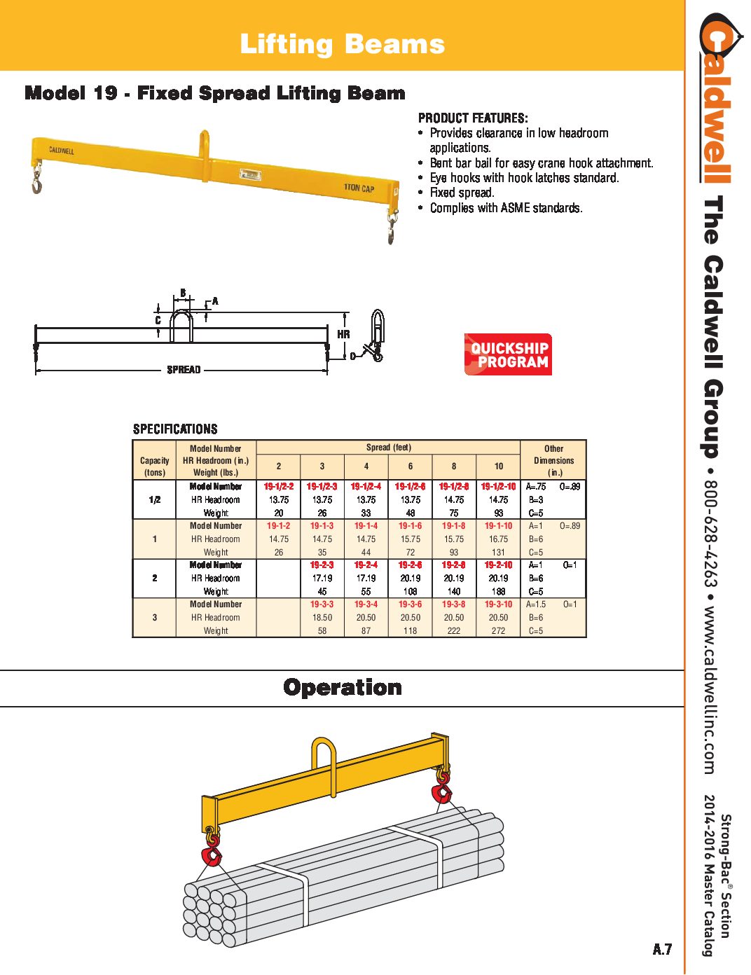Caldwell STRONG BAC Fixed Spread Lifting Beam Spread Sheet pdf