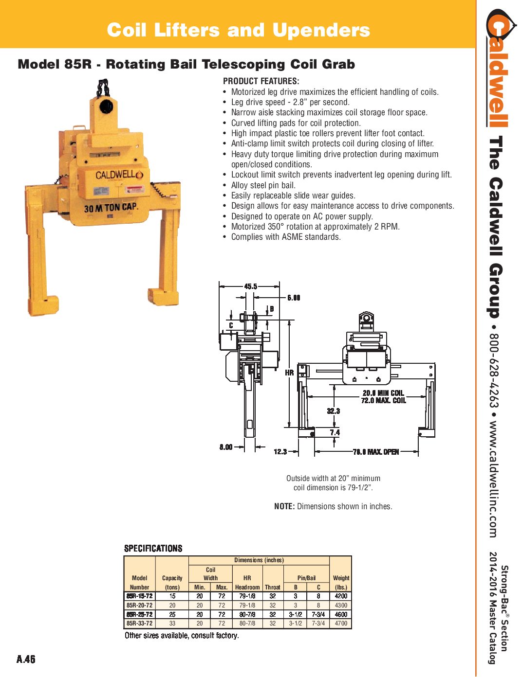 Caldwell STRONG BAC Motorized Grab Rotating Bail Coil Lifter Spread Sheet pdf