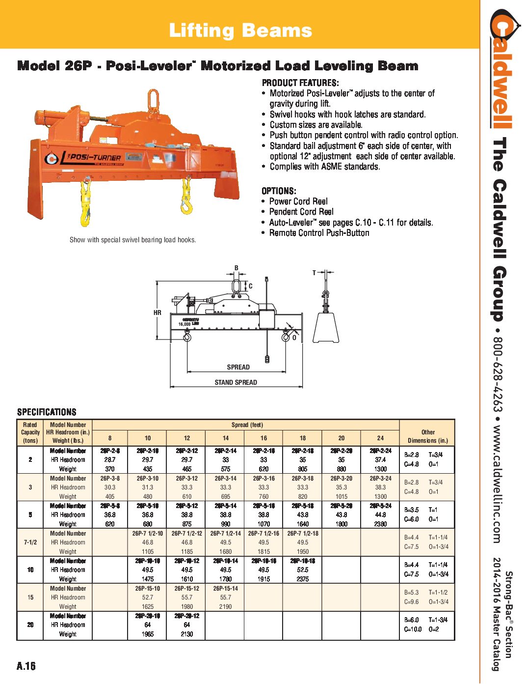 Caldwell STRONG BAC Posi Leveler Motorized Load Leveler Lifting Beam Spread Sheet pdf
